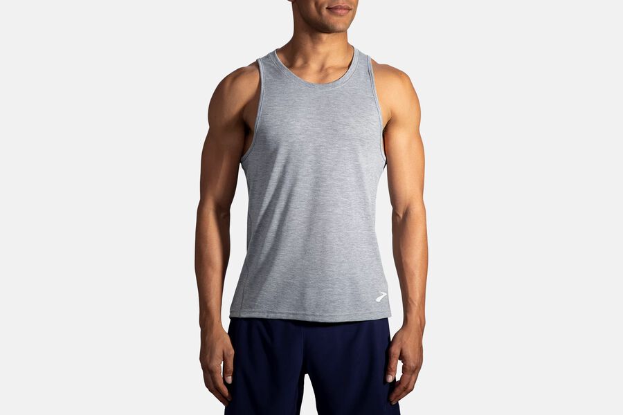 Mens Brooks Distance Tank Tops Heather Ash | 085294-TXY